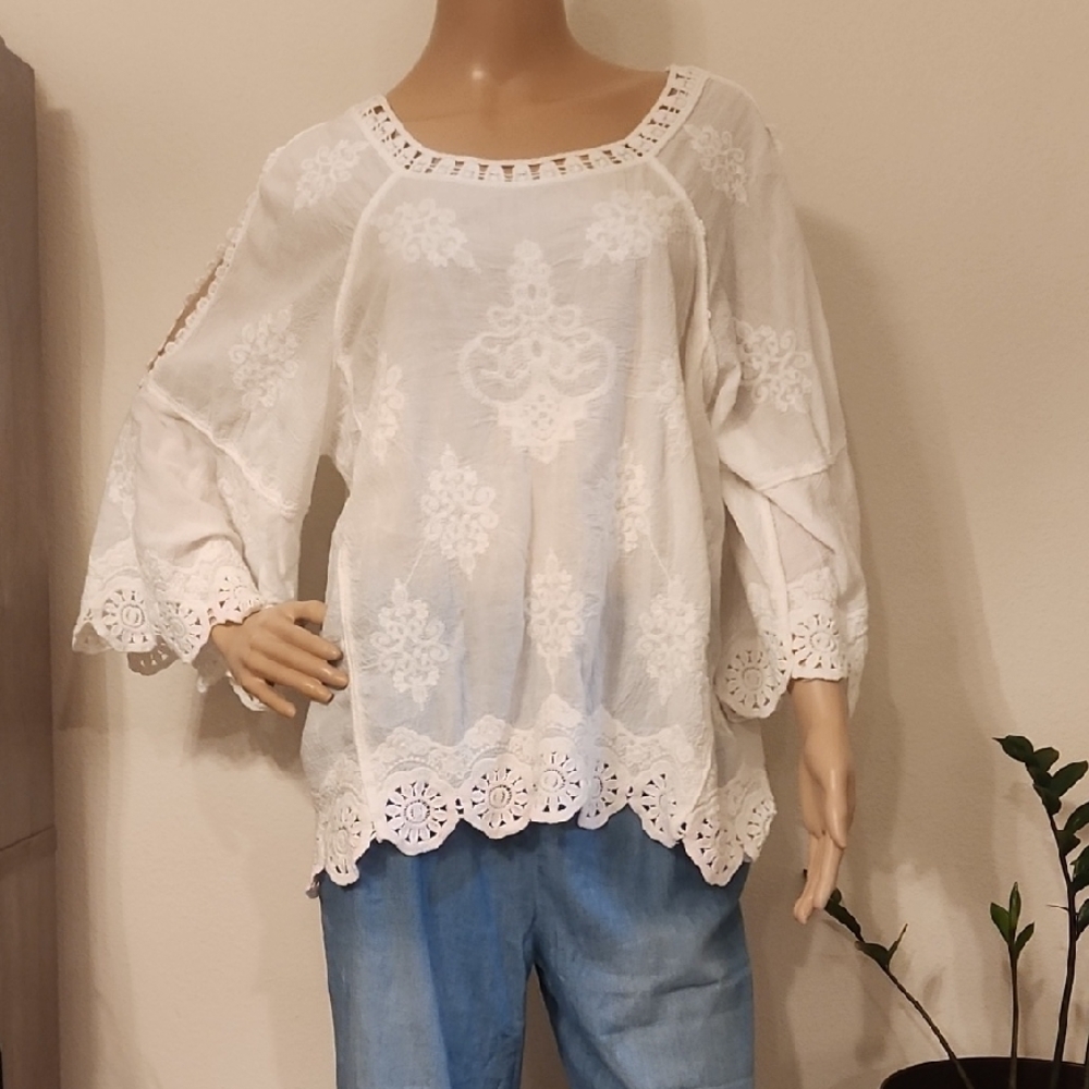 Democracy Cream Embellished Blouse with Relaxed Fit